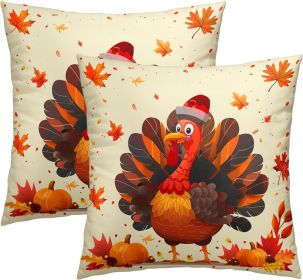 Thanksgiving Throw Pillow Covers 18x18 Set of 2 Thanksgiving Day Turkey Pillow Case Fall Orange Maple Leaves Pumpkin Pillowcase Autumn Farmhouse Anima