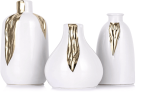 White and Gold Mini Ceramic Vase Set of 3, Small Ceramic Vase Set for Decorative, Bud Vases for Centerpieces Nightstand Kitchen