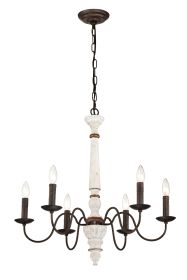Retro white and Rust Color Chandelier With Light Fixture 6 Light (E12 NO include Bulb) Pendant Light Fixtures for Dining Room, Lobby, Kitchen, Bedroom