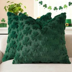 St. Patrick's Day Shamrock Green Pillow Covers 18x18 Inch Set of 2, Soft Plush Faux Wool Throw Pillow Covers