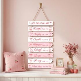 Pink Christian Decor for Girls Pink Bows Inspirational Girl Room Bible Verse Wall Art Decor Cute Bow Cherry Religious Hanging Sign for Girl Bedroom Su