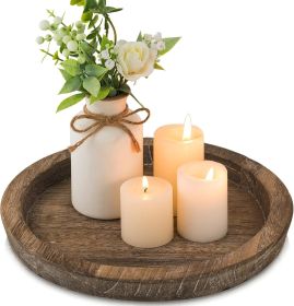 Round Wooden Candle Plate Tray Decor