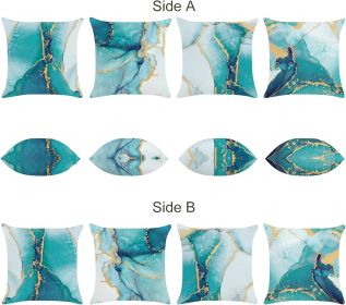 Turquoise Marble Throw Pillow Covers 18x18 Inch Set of 4 Two-Sided Teal Gold Abstract Art Modern Decorative Pillows Case Soft Velvet Outdoor Cushion C