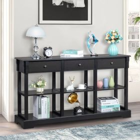 Retro Console Sofa Table with Storage & 3 Drawers