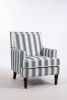 Upholstered Accent Chair, Vintage Armchair with Blue and White Striped Linen Fabric and Nailhead Trim for Living Room