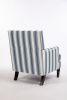 Upholstered Accent Chair, Vintage Armchair with Blue and White Striped Linen Fabric and Nailhead Trim for Living Room