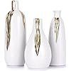 White and Gold Mini Ceramic Vase Set of 3, Small Ceramic Vase Set for Decorative, Bud Vases for Centerpieces Nightstand Kitchen
