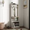 Rustic White Hall Tree Bench with Coat Rack & Shoe Storage