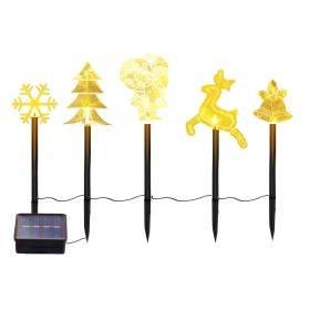 1 Set Of 5Pcs Mixed Christmas Decoration Light Solar Stake Light Waterproof Reindeer Snowflake Bell Christmas Tree Santa Claus Light Outdoor Land (Option: Warm Yellow)