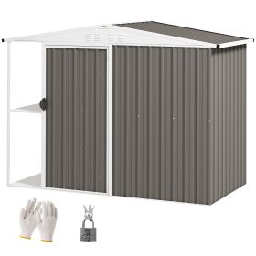 8 X 4ft Outdoor Garden Shed, Metal Shed With Air Vents And Lock For Backyard, Garden, Patio, Warm Gray (Option: Gray)