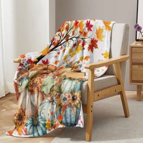 Fall Throw Blanket Pumpkin Flower Printed Blankets Soft Flannel Throw Cute Halloween Blanket Gifts for Kids Teens Boys Girls (size: 75x100)