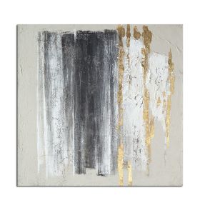 Ha's Art Top Selling Handmade Gold Foil Abstract Oil Painting Wall Art Modern Minimalist White and Black Picture Canvas Home Decor For Living Roo (size: 150x150cm)