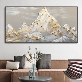 Hand Painted Oil Painting White Snow Mountain Art On Canvas Gold Leaf Texture Painting Abstract Landscape Oil Painting Wabi Sabi Wall Art Minimal (Style: 01, size: 60x120cm)
