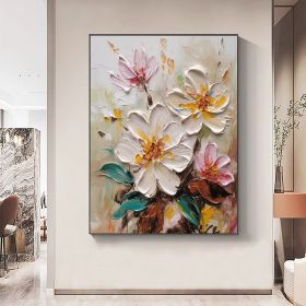 Hand Painted Oil Painting Abstract Blooming Flower Oil Painting Large Wall Art Original Knife Floral Painting Textured Wall Art Boho Art Modern L (Style: 01, size: 100x150cm)