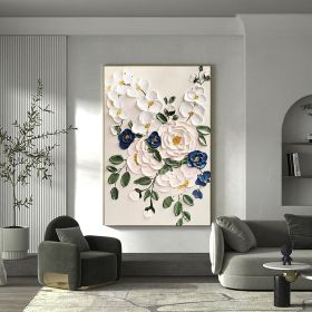 Hand Painted Oil Paintings Large Original Oil Painting White Flower Decor Abstract Wall Art Hand Paint Palette Knife Painting Heavy Textured Pain (Style: 01, size: 100x150cm)