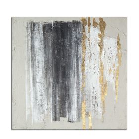 Ha's Art Top Selling Handmade Gold Foil Abstract Oil Painting Wall Art Modern Minimalist White and Black Picture Canvas Home Decor For Living Roo (size: 60x60cm)