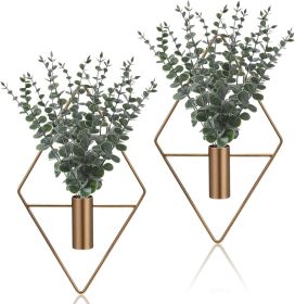 8 Pcs Hanging Planters with Artificial Eucalyptus Metal Hanging Vase Indoor Plants Holder Modern Geometric Boho Bathroom Wall Decor for Living Room Ho (Material: Metal)