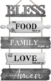 Kitchen Wall Decor Bless the Food Before Us Dining Room Wall Decor - Farmhouse Wall Art For Kitchen Dining Room- Wooden Rustic 5pcs Roped Sign 12x18 I (Material: Metal, Wood)