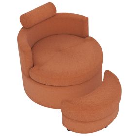 360Â° Swivel Accent Chair with Half Moon Storage Ottoman (Color: Light Brown)