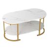 Oval Coffee Table 2-Tier Wooden Accent Table with Spacious Tabletop and Open Storage Shelf