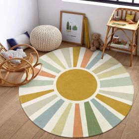 Boho Round Rug 4 Ft Washable Area Rug for Kids Room, Colorful Sun Circle Rug for Playroom (Color: Yellow)