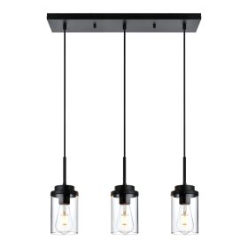 Kitchen Pendant Lighting Over Island 3 Lights Linear Chandelier Matte Black/ Brushed Nickel Finish Dining Room Light Fixtures Ceiling Hanging Lamp wit (Color: Matte Black)
