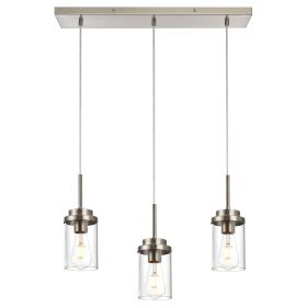 Kitchen Pendant Lighting Over Island 3 Lights Linear Chandelier Matte Black/ Brushed Nickel Finish Dining Room Light Fixtures Ceiling Hanging Lamp wit (Color: Brushed Nickel)