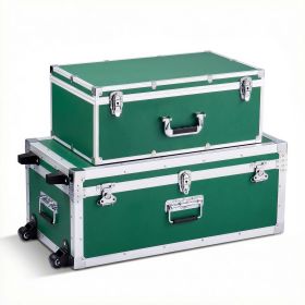 Metal Storage Trunk, Set of 2, Wooden Suitcase Storage Boxes with Padlocks, Large Trunk Includes Casters and 3 Metal Handles (Default: Default)