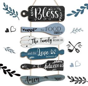 6 Pcs Bless The Food Before Us Farmhouse Kitchen Wall Decor Dining Room Collage Decorations Wall Art Rustic Hanging Wooden Roped Sign 13x21 Inches Ver (Mounting Type: Wall Mount)