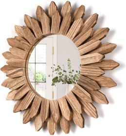 Wall Mirror Decorative 12 inch Rustic Wood Mirror Sunburst Boho Mirror for Entryway Bedroom Living Room Bathroom House Warming Gifts New Home Essentia (Shape: Sunburst)