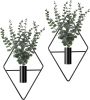 4 Pcs Hanging Planters with Artificial Eucalyptus Metal Hanging Vase Indoor Plants Holder Modern Geometric Boho Bathroom Wall Decor for Living Room Ho