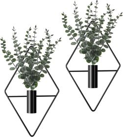 4 Pcs Hanging Planters with Artificial Eucalyptus Metal Hanging Vase Indoor Plants Holder Modern Geometric Boho Bathroom Wall Decor for Living Room Ho (Material: Metal, Plastic)