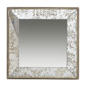 Antique Silver Square Mirror 24 x 24 With Floral Accents Decorative Tray Hanging Mirror Traditional Home Decor (Color: as Pic)