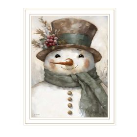 Trendy Decor 4U Old World Frosty The Snowman White Framed Wall Art for Living Room, Holiday Wall Art Print for Home Decor (Color: as Pic)