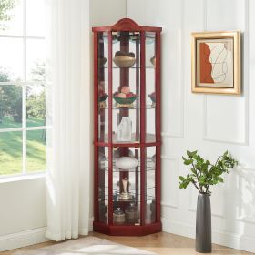 Glass Cabinet Lighted Corner Cabinet Corner Display Curio Cabinet, Glass Display With Light(Included)Bar Cabinet (Material: MDF+glass, Color: Cherry)