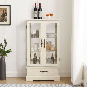 Glass Cabinet Lighted Glass Cabinet Curio Display Cabinet with Adjustable Glass Shelves 2 Doors and 1 drawer Cabinet Bulb Included Cherry (Material: MDF+glass, Color: White)