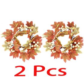 2 Pcs Fall Candle Rings Artificial Maple Leaves Autumn Harvest Wreath Orange Sunflowers Floral Decoration for Farmhouse Festive Thanksgiving Halloween (Patterns: White Berries)