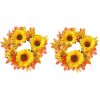 2 Pcs Fall Candle Rings Artificial Maple Leaves Autumn Harvest Wreath Orange Sunflowers Floral Decoration for Farmhouse Festive Thanksgiving Halloween