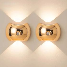 LED Modern Indoor Wall Light with Motion Sensor 3 Color Modes 2700K/4500K/6500K USB Rechargeable Magnetic Portable Wall Sconce for Living Room Bedroom (Color: Golden 2 PCS)