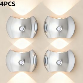 LED Modern Indoor Wall Light with Motion Sensor 3 Color Modes 2700K/4500K/6500K USB Rechargeable Magnetic Portable Wall Sconce for Living Room Bedroom (Color: Silver 4 PCS)