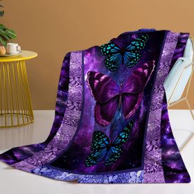 1pc Cozy Butterfly Printed Flannel Blanket - Soft, Warm, And Lightweight Throw For Couch, Sofa, Office, Bed, Camping (Color: Purple, size: 130x150cm)