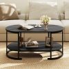 Oval Coffee Table 2-Tier Wooden Accent Table with Spacious Tabletop and Open Storage Shelf