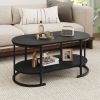 Oval Coffee Table 2-Tier Wooden Accent Table with Spacious Tabletop and Open Storage Shelf