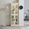 Lighted Glass Curio Display Cabinet,Display Cabinet,Glass Storage Cabinet Glass Wine cabinet Wood Frame Toy Display for Living Room, Kitchen