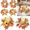 2 Pcs Fall Candle Rings Artificial Maple Leaves Autumn Harvest Wreath Orange Sunflowers Floral Decoration for Farmhouse Festive Thanksgiving Halloween