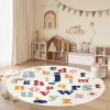 Boho Round Rug 4 Ft Washable Area Rug for Kids Room, Colorful Sun Circle Rug for Playroom