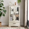 Glass Cabinet Lighted Glass Cabinet Curio Display Cabinet with Adjustable Glass Shelves 2 Doors and 1 drawer Cabinet Bulb Included Cherry